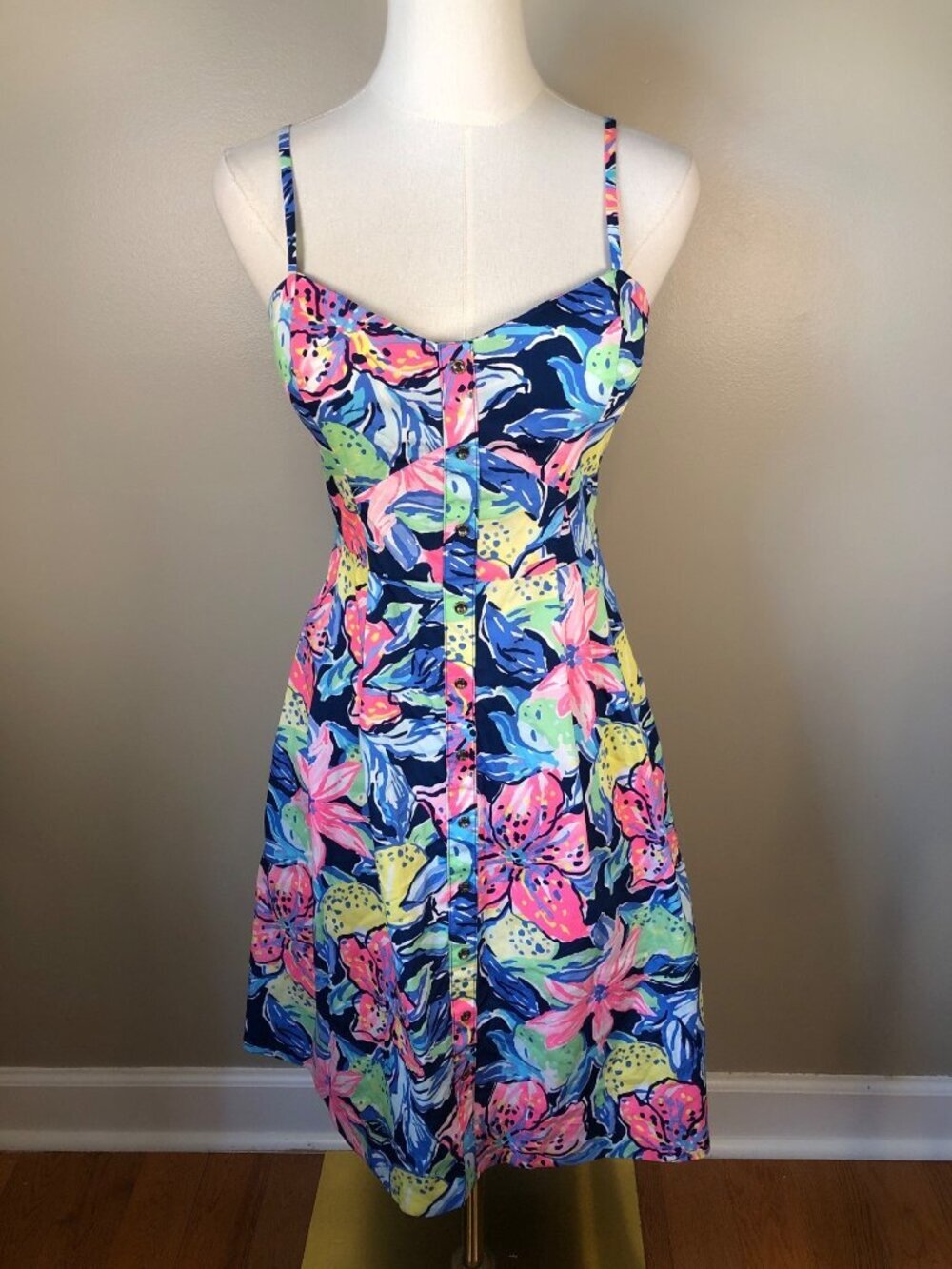 Lilly Pulitzer Vibrant Tropical Floral Sun Dress Preppy Coastal Coquette Size 0